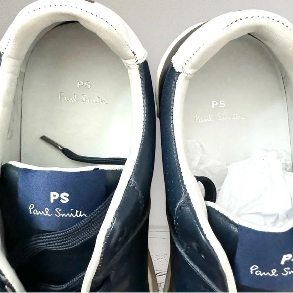 NEW PAUL SMITH Leather Saturn Trainers Sneakers Dark Navy Rainbow Stripe 8 - Picture 9 of 11